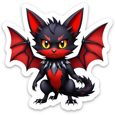 Vampiric feral futuristic gothic emo dark Litten-Noibat-Fakémon-hybrid-creature (full body) sticker