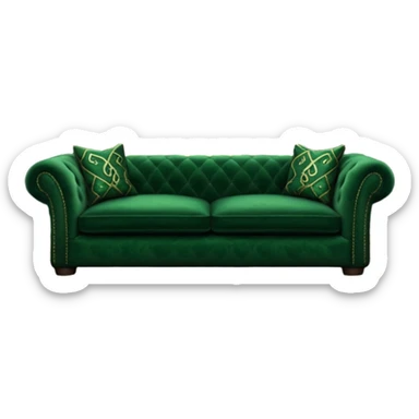 emerald green sofa by a stone fireplace, Slytherin common room, subtle snake motifs sticker