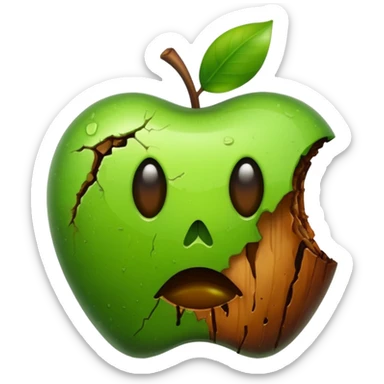 A rotten apple emoji resembling the apple inc logo. sticker