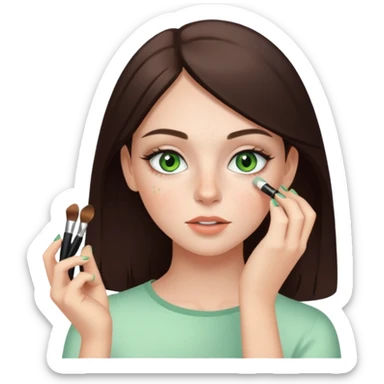 a white brunette girl with green eyes and freckles getting ready in the morning sticker