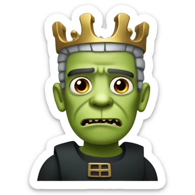 Frankenstein's Monster with short tusks, bald head, red sideburns, gold crown sticker