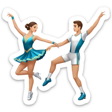 Icon for Sports Dance: a couple performing an energetic and synchronized dance, dressed in competitive dance attire, dance shoes, a rhythmically placed dance floor, and a competition backdrop. The icon should capture the athleticism, technique, and precision of sports dance. Transparent background. sticker