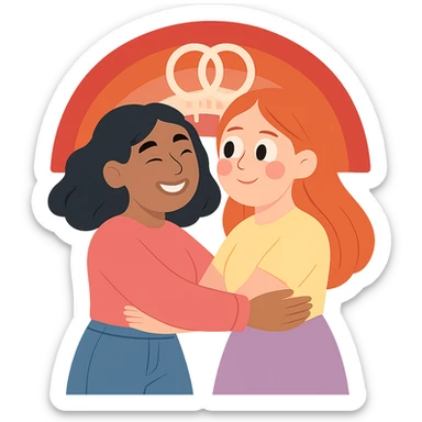 Make the minimalist pastel rainbow more explicitly lesbian by using the lesbian pride flag colors and adding a subtle double venus symbol. Keep it soft and clean, no text, with no background. sticker