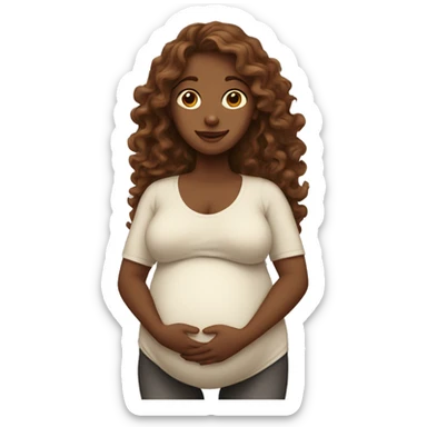 Pregnant white lady with long, brown, curly hair holding her belly sticker