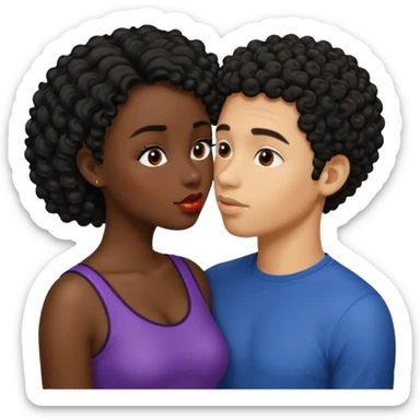 A dark skin woman with a light skin man who has black short curly hair kissing  sticker