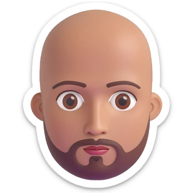 Bald man with smooth oval head, medium-dark reddish skin tone (moreno jambo), indigenous facial features, with sparse thin goatee beard only on chin, memoji style sticker