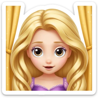 Cinematic Adorable Rapunzel Portrait Emoji, Playfully peeking out from behind a curtain of hair, big sparkling eyes, cheeks flushed with excitement, exuding charm and innocence, an absolute delight! sticker
