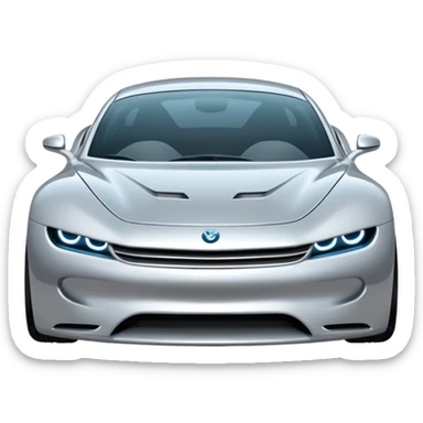 A low-profile futuristic car emoji made of polished silver chrome, wide body stance, smooth aerodynamic shape, glossy metallic surface, soft reflections, luxury swag aesthetic, minimal details, iOS emoji style, centered on clean white background, studio lighting sticker