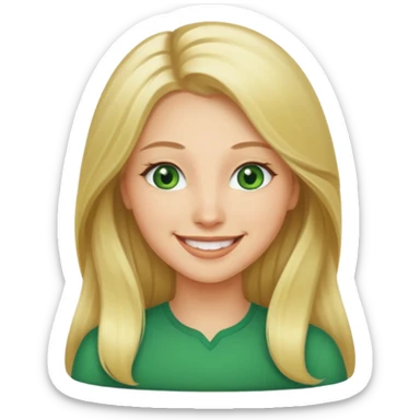woman, long blond hair,green eyes, smiling sticker