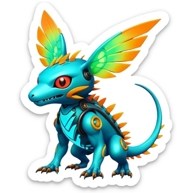Tropical futuristic lush warm-colored modern colorful neon-colored cyber-Fakémon-Digimon-Trico-Vernid-creature sticker