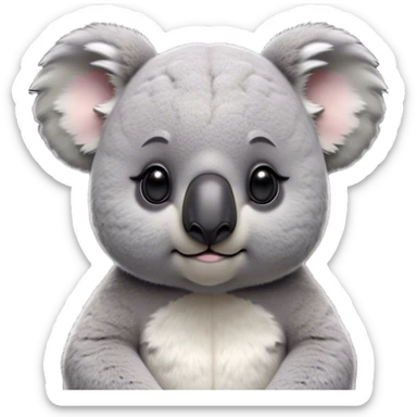 Cinematic Noble Koala Portrait Emoji, Poised and regal, with a stocky, cuddly build and a plush, well-groomed grey fur, large round ears and a distinctive big black nose, deep-set soulful dark eyes, Simplified yet sharp and sophisticated features, highly detailed, glowing with a soft, dignified glow, high shine, intelligent and gentle, stylized with an air of eucalyptus elegance, focused and attentive, soft glowing outline, capturing the essence of a watchful and confident marsupial, so majestic it feels as though it could climb out of the screen with effortless authority! sticker