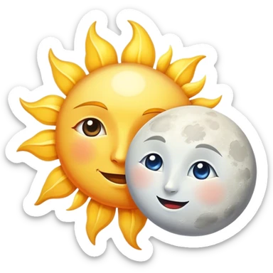 a really bright sun and a moon who shines because of it. the sun is bigger and the moon bright too sticker
