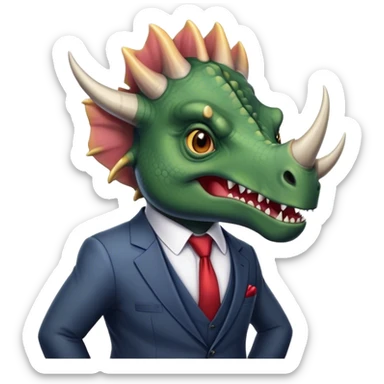 angry face of a triceratops in a suit sticker