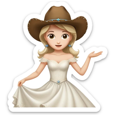 Girl with cowboy hat dancing in a wedding dress sticker