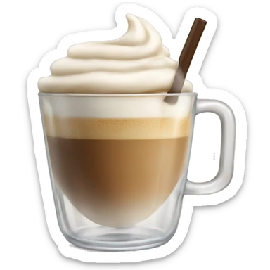 A frothy coffee latte in a clear glass cup with a straw sticker