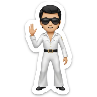 A boy with an Elvis Presley mask with sunglasses (with total black lenses)dressed as Elvis Presley (white dress) sticker