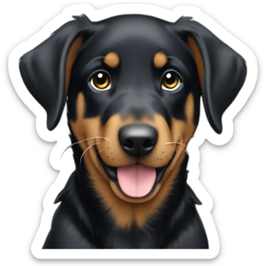 Hungry beauceron puppy with white chest and chin sticker
