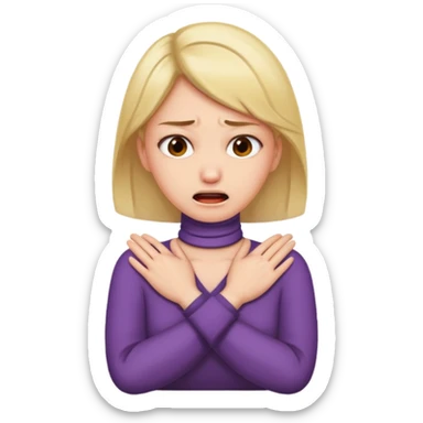 Lady chocking herself with her hands crossed on her neck making a disgusted face sticker