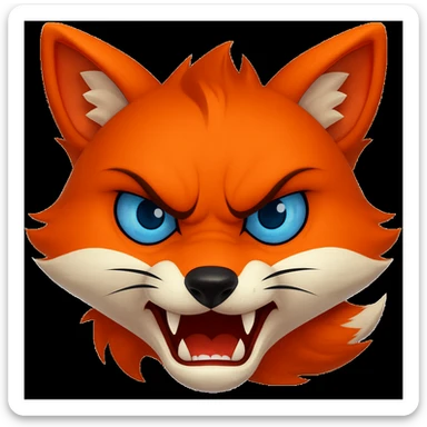 A 2D cartoon fox emoji with an angry expression, showing teeth and furrowed brows, with blue eyes. sticker