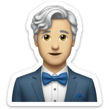 white jehovahs witmess with salt and pepper hair blue bow tie sticker