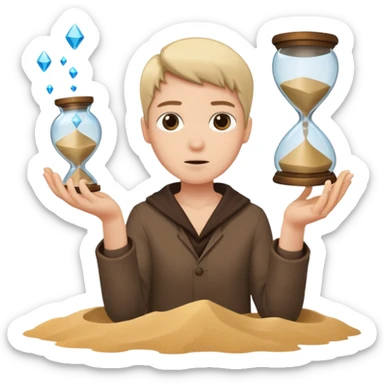 Character holding a broken hourglass, sand frozen mid-air sticker