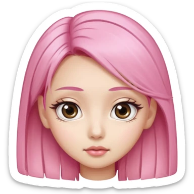 An Asian girl with pink-blonde hair, big eyes, thick eyebrows, and long eyelashes; only her head... sticker