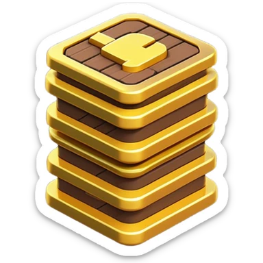Clash of Clans aesthetic: Cinematic Playful Pixel 3D Coin Stack Emoji, rendered in a 3D vector-style similar to standard emojis with minimal shading and bold, simplified shapes. A compact, distinct form with signature details, softly glowing with a pixelated adventure charm. Simplified yet unmistakably iconic, highly detailed and consistent, glowing with a soft radiance and high shine. Stylized with a touch of classic pixel-art charm and a soft glowing outline, capturing the essence of a beloved gaming relic with a friendly, playful manner! sticker