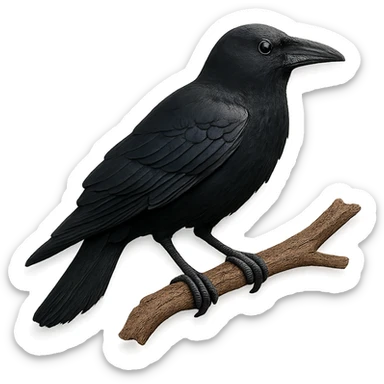 very detailed American Crow perched on a tree branch, intricate cut paper textures, glossy black feathers sticker