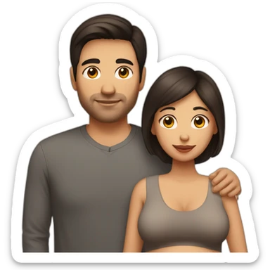 Latin pregnant woman with dark brown medium-long hair and a husband with short dark brown haircut without a mustache or beard sticker