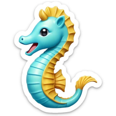 Cinematic Cute Yawning Sea Horse Portrait Emoji, Head tilted slightly with a dramatic, wide-open yawn, showcasing a slender, gracefully curved body with a softly drooping tail and sleepy, half-closed eyes, Simplified yet irresistibly adorable features, highly detailed, glowing with a soft, cozy aquatic glow, high shine, relaxed yet expressive, stylized with a dash of whimsical marine charm, soft glowing outline, capturing the essence of a drowsy yet affectionate sea horse that appears ready to stretch out for a nap! sticker