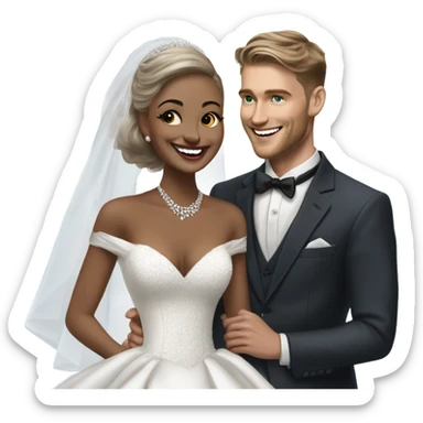 Hyper Realistic beautiful dior bride laughing with a handsome male model groom
 sticker