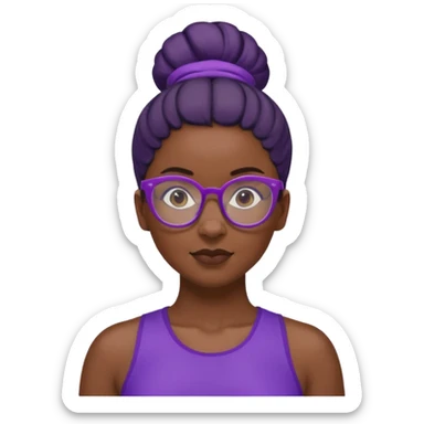 Female Athlete with Glasses – Dark-skinned woman, bun hairstyle, purple sports top.


 sticker