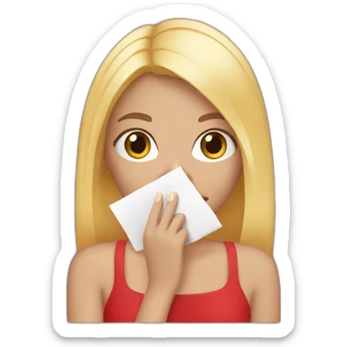 girl-with-red-manicure-and-blond-hair-covers-mouth-with-hand sticker