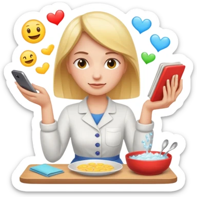 woman perfectionist with 4 arms texting a message wahsing dishes and reading a book 
more dinamic emoji  sticker