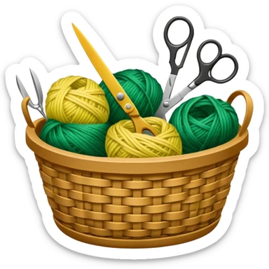 A tidy basket with neatly arranged green and yellow skeins and scissors. sticker