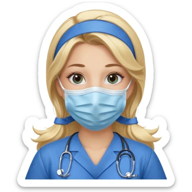 enfermera rubia con pelo largo, con mascarilla y guantes azules sticker