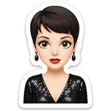 Liza Minnelli with dark brown hair, black sequin outfit sticker