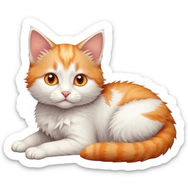 full body of very small + skinny ginger and white kitten with deep orange eyes and triangular shaped face lying down sticker