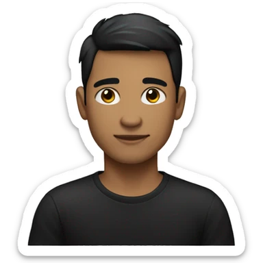 Create an emoji of a young man with short black hair, medium skin tone, wearing a black t-shirt, arms crossed, and a neutral expression sticker