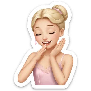 The ballerina laughs sweetly, covering her mouth with her hand and with her eyes closed sticker