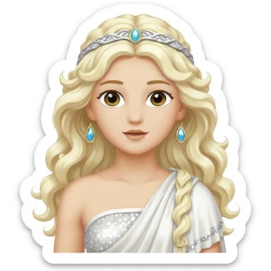 Aura, Goddess of Breeze from Roman Deities with long platinum blonde wavy hair, white sequin toga  sticker