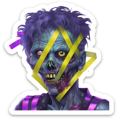 Zombie_ Vaporwave black holographic oilslick zombie yellow caution tape sticker