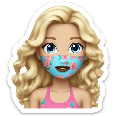 blonde woman. pink coloured bikini. wavy long hair. tattoos. blue eyes, rose lips sticker