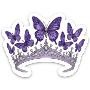 butterfly crown with a soft purple base, butterflies in light and dark purple enamel, sparkling gems sticker
