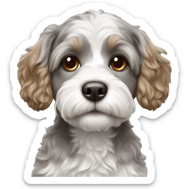 Cute grey and white Havapoo with brown hair around the nose sticker