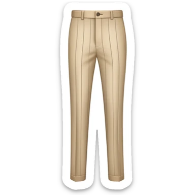 only the garment, beige dress pants with white vertical stripes, formal trousers with cuffed hem, pinstripe pattern, isolated item on white background, no model, no person sticker