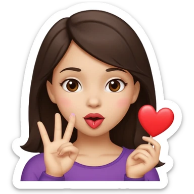 Dark brown haired girl with a mischievous expression blowing a kiss, with a heart.   sticker