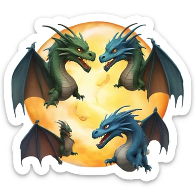 Realistic and detailed dragons flying around and they are breathing the elements around the ying yang symbol  sticker
