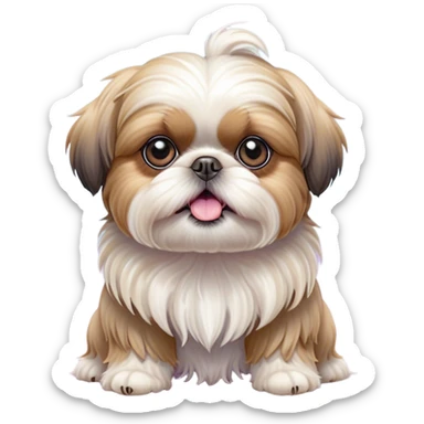 Cinematic Comical Shih Tzu Portrait Emoji, Head cocked with a hilariously exaggerated, shocked expression and twinkling, comically wide eyes, showcasing a fluffy, luxurious fur in soft pastel tones, simplified yet whimsically detailed, glowing with a playful, sassy radiance, high shine, exuding a humorous and cheeky charm, styled with a soft glowing outline, capturing the essence of a Shih Tzu that looks as if it could burst into a fit of playful antics at any moment! sticker