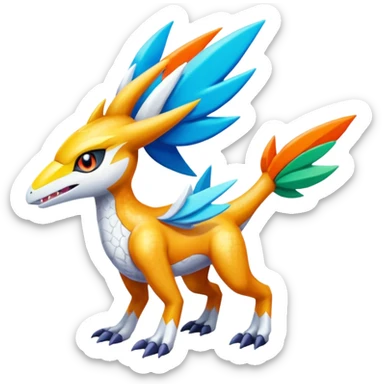 Colorful Meloetta-Latios-Wargreymon-Sergal-Pokémon-Digimon-Fakémon-fusion-hybrid-creature sticker